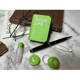 Contact Lens Case Kit, Cute Color Book Fox Contact Lens case with remover tool, Portable contact lens travel storage kit with mirror, container, tweezer, holder (Green)