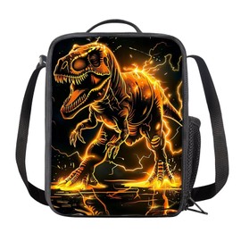 Salabomia Dinosaur Lunch Box for Kids Insulated Crossbody Lunch Bag for Kids, Thermal Container Food Carrier Bag, Lightweight Tote Lunch Bag for School Travel Work, Gold