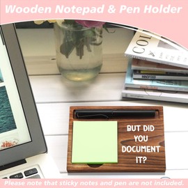 Sticky Note Holder Wooden Notepad & Pen Holder 6.5" x 4.7" Sticky Note Pad Holder Dispenser for Desk Work Humor Gifts, NPA178