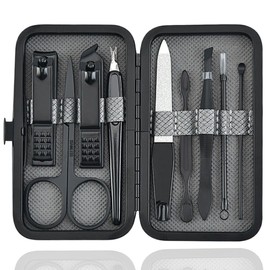 Fingernails Set, Manicure Set 9 in 1 Piece Travel Set, Nail Care Set, Nail Set Men, Manicure Set Women, Nail Set Manicure, Nail Clippers Set, Nail Scissors Set, with Leather Case for on the Go