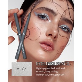 Glitter Silver Eyeliner Pencil, Matte Metallic Sparkle Gel Eye liner, Waterproof Smudge Proof Long-Lasting Waterline Eyeliner, Precision Retractable Shine Pen for Mature Women Girls Eye Makeup- #11