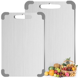 Yaocom 2 Pcs 304 Stainless Steel Cutting Boards for Kitchen 2025 Upgrade Double-sided Dishwasher Safe Thickened Version Cutting Boards Thickness 0.06'', Available Guard Belt Angle
