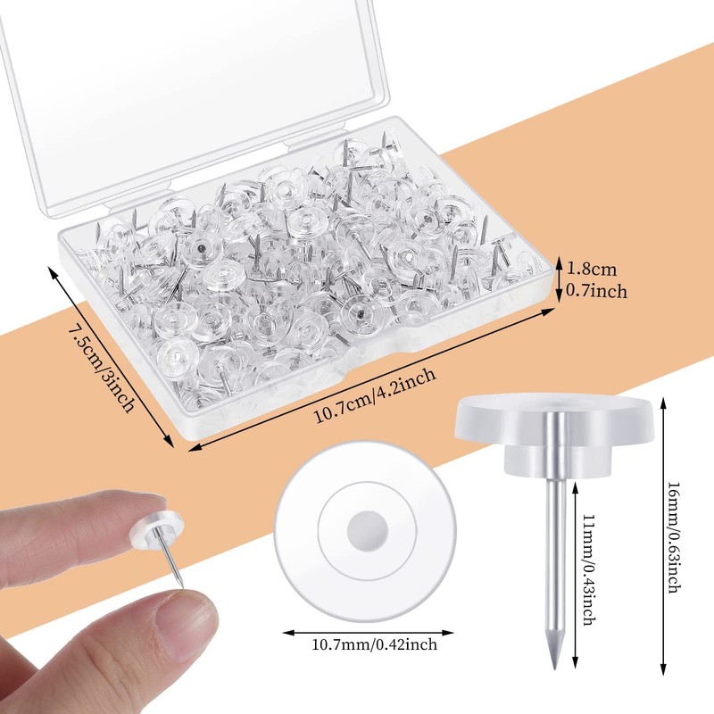 Clear Push Pins - 100pcs Drawing Pins with Storage Box,Clear