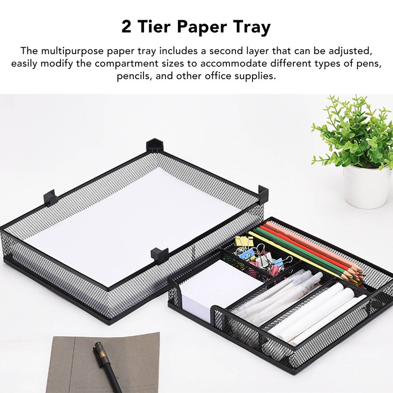 2 Tier Paper Tray Double Layer Metal Mesh Paper Tray