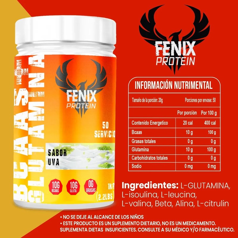 Aminoácidos Bcaas Glutamina Fenix Protein 1kg Sabores