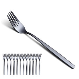 Berglander Black Dinner Forks of 12, Stainless Steel Titanium Shiny Black Plating Fork Set, Forks And Spoons Silverware, Spoons And Forks Set