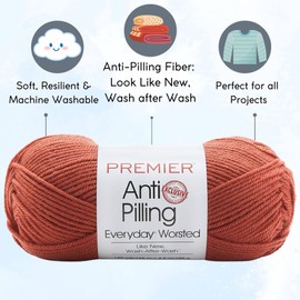 Premier Yarns Everyday Anti-Pilling Solid Clay DN100-74 (3-Skeins - Same Dye Lot) #4 Worsted Weight Acrylic Yarn for Crocheting and Knitting with Project Bag