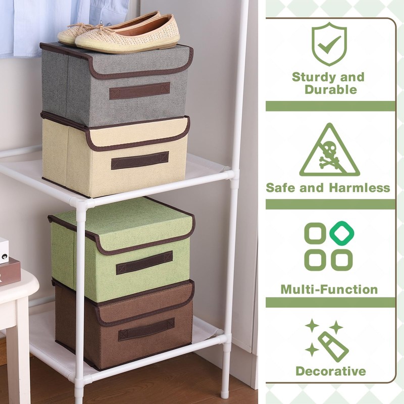 4 Pack Foldable Storage Boxes with Lids, Fabric Fabric Storage