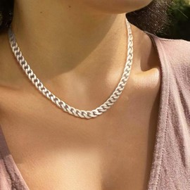 Silver Cuban Chain Necklace for Women,925 Silver Plated Chunky Necklace Adjustable Cuban Link Chain Choker Necklace for Women Trendy Fashion Jewelry Best Gifts for Birthday Christmas Thanksgiving