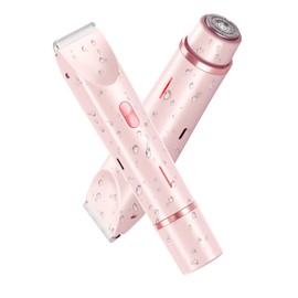 Electric Bikini Trimmer for Women - Gentle Trimming Facial Hair Removal, IPX7 Waterproof, Dual Head, USB Charge, Ceramic Blade, Pink