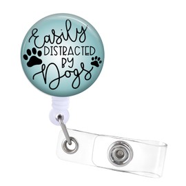 Badge Reels Holder Retractable with ID Clip for Nurse Name Tag Card Funny Easily Distracted by Dogs Nursing Doctor Teacher Student Medical Work Alligator Clip ZJK785