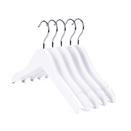 Nature Smile Kids Baby Children Toddler Wooden Shirt Coat Hangers with Notches and Anti-Rust Chrome Hook Pack of 10 (White)