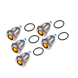 Partuto 5 Pcs LED Indicator Light 12mm 12V AC DC Metal Shell Waterproof Pilot Dash Signal Lamp for Car Truck Boat Interior Yellow Replacement