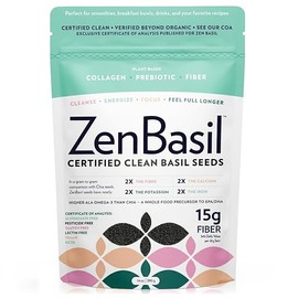 Zen Basil Seeds | edible basil seeds, kosher, non-gmo, lectin free, gluten free, plant based, keto, paleo, vegan | 15g fiber per/serv | 14oz | more fiber than chia seeds | prebiotic