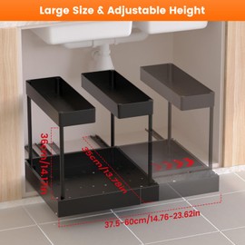 Timboniture Expandable Under Sink Organizers and Storage,Width Adjustable (14.9-23.6IN),No Drill 2-Tier Pull Out Under Cabinet Organizer for Kitchen Bathroom Laundry (black)