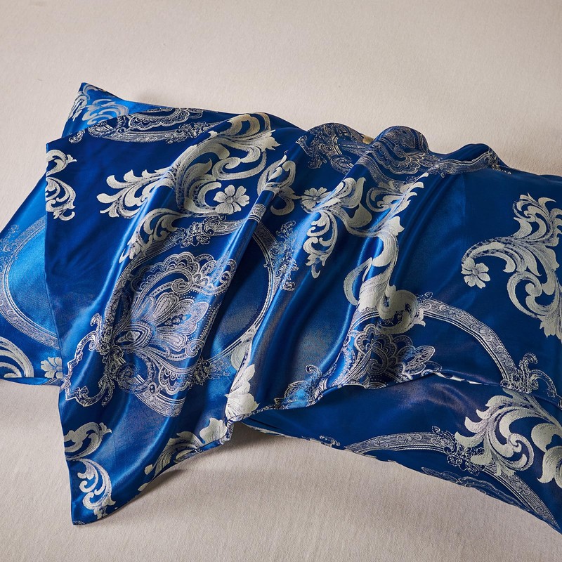 Herside Dark Blue Jacquard Duvet Cover Set Double Bedding Set