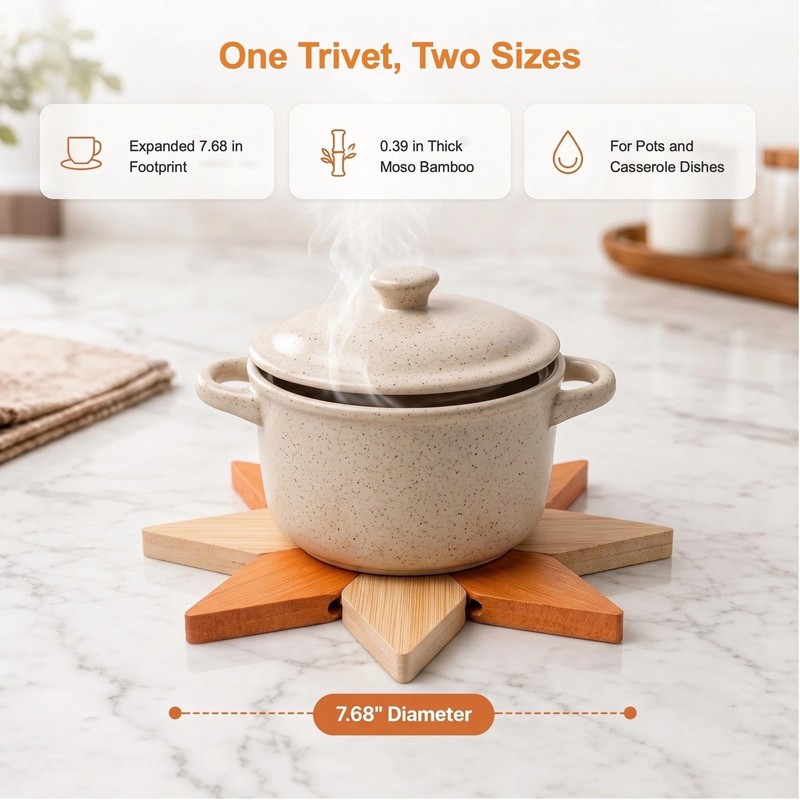 5-Piece Bamboo Trivets for Hot Dishes, Expandable Sunflower Hot Pads