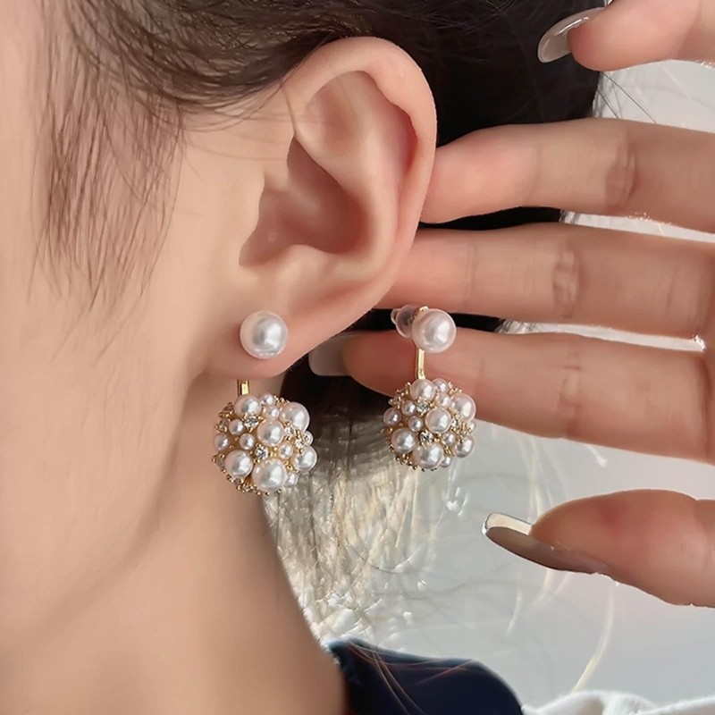 Yienate Boho Cluster Pearl Earrings French Bouquet Ball Pearl Drop