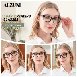 AEZUNI 3 Pairs Stylish Reading Glasses Women Cute Large Frame Readers Spring Hinge 1.0 1.5 2.0 2.5 3.0 3.5 4.0 5.0 6.0 (Black,3.50)