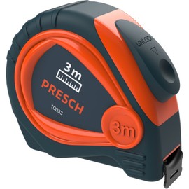 Presch Tape Measure 3 m – Robust Tape Measure with Sturdy Belt Clip and Automatic Reel System – Professional Metre Measure 3 Metres