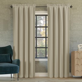 Sun Zero Oslo Theater Grade Extreme 100% Blackout Rod Pocket Curtain Panel, 52" x 63", Cream