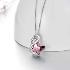 AOBOCO Sterling Silver Butterfly Necklace Women's Butterfly Jewellery Gifts for Women Girls Mum Girlfriend, Crystal, Crystal