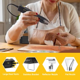 Mini Heat Gun with 6.56FT Long Cable, CUBEWAY 350W Dual-Temp 392~662°F Heat Shrink Gun with Reflector Nozzle and Shrinking Tubes for Wire Connectors, Small Hot Air Gun for Embossing Crafts