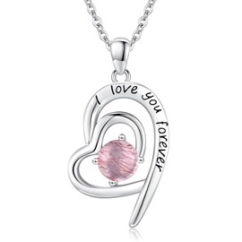 CHENGHONG Heart Necklace Women's 925 Sterling Silver Super Seven Crystal Necklace with Heart Necklace Pendant Heart Jewellery Valentine's Day Gifts for Mother Women Girls, Sterling Silver