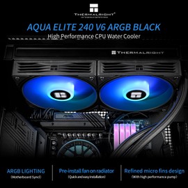 Thermalright Aqua Elite 240 V6 ARGB Black CPU Liquid Cooler, 240 Cooling Row Size,2x120mm Water Radiator,AMD: AM4/AM5,Intel LGA115X/1200/2011/1700/1851, AIO CPU Cooler