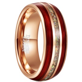 CHALAIR 8mm Ring Rosegold Tungsten Rings with Created-Opal Mens/Womens Wedding Bands with Red Guitar String Size V1/2