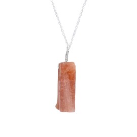 GEMKORA Real Sunstone Raw Crystal Pendant Necklace, Rough Stone, Healing Flat Bars, Chakra Gemstone, Natural Crystal, Women Jewelry, Jewelry, Length : 18 inch