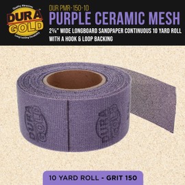 Dura-Gold Premium 150 Grit Purple Ceramic Mesh Longboard Sandpaper, 2-3/4" Wide Continuous 10 Yard Roll - Dustless Hook & Loop Backing for Auto & Woodworking Air File Long Board Sanders, Sanding Block