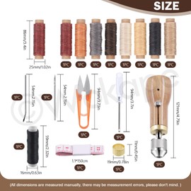 Wokape 16Pcs Sewing Awl Kit, Upholstery Repair Sewing Kit, Portable Leather Sewing Awl Kit Contains Upholstery Thread, Sewing Awl, Seam Ripper, Needles, Thimble, Measuring Tape, Scissors for DIY Craft