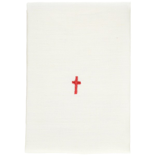 White 100% Cotton Alter Linen with Embroidered Red Cross 18" Wine Sacred Vessel Purificator