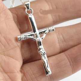 Fashion Jewelry CROSS CRUCIFIX JESUS RELIGIOUS CHRISTIAN  pendant Silver 18" Necklace Women Men