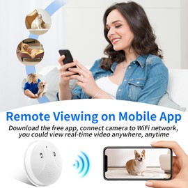 Wireless WiFi Smart Camera Smoke Detector 1080P Video Indoor Nanny Camera for Pets Home Security Wall Mount Night Vision, Loop Filming, Motion Detection, Live Viewing, Android iOS Free App, No Sound