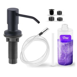 SBEN Built-in Kitchen Sink Soap Dispenser – Stainless Steel Pump, 17 oz Bottle and Tube Kit 47", Upgraded Metal Check Valve, Countertop Hand Soap & Lotion Dispenser, Durable ABS Head (Matte Black)