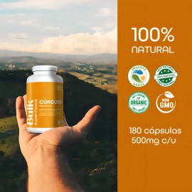 Suplemento Cúrcuma Orgánica 180 cápsulas de 500 mg 100% Natural Sin Gluten Apto Keto Bulk Superfoods