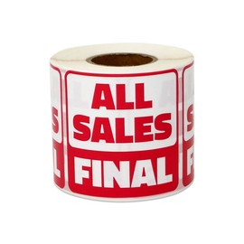 Retail & Sales Labels: 2 x 2 inch - All Sales Final Stickers for Sales, Garage Sales, Yard Sales (300 Labels, Red & White)