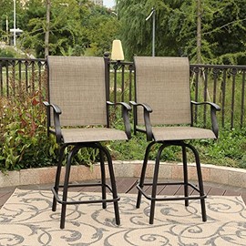 MAISON ARTS Set of 2 Patio Swivel Bar Stools, Outdoor High Back Bar Height Patio Stools Bar Chairs