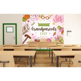 Happy Grandparents Day Backdrop 8x6FT School Event Love Grandparents Party Decorations Background Grandpa Grandma Holiday Retirement Photography Supplies Photo Props