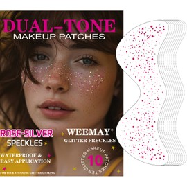 10 Pcs Rose-Silver Dual-Tone Glitter Freckles, Double Colors Glitter Freckles Face Tattoo, Waterproof Face Sparkle Freckles, Long-Lasting 48h Freckles for Women