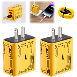 2-in-1 Fast Charger, 2025 New All in 1 Fast Charging Plug with 2 Type-C/2 USB Ports and 1M Type-C Cable, for Phone Tablet (2pcs)