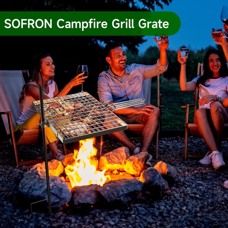SOFRON Swivel Campfire Grill Grate Rack, Adjustable Camp Grill Over