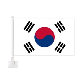 Double Sided Three Layers Country Car Flags 10x16 Inch, with 14 inch Flag Pole Window Clip Mount For Most Vehicle Window (South Korea)