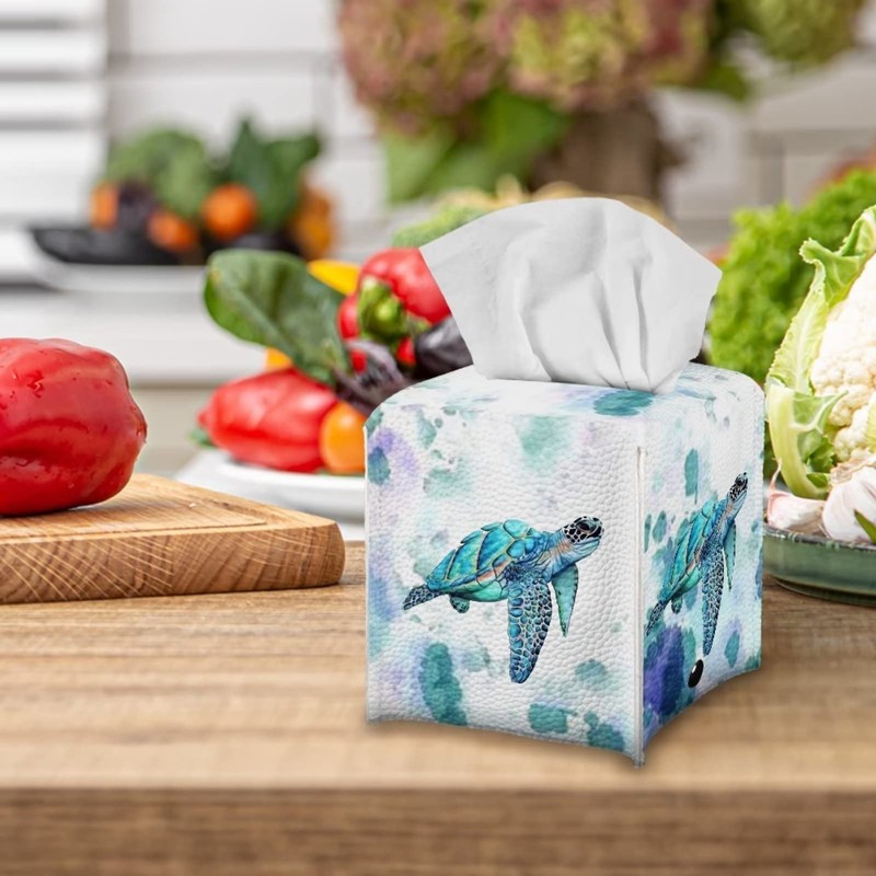 ZFRXIGN Hippie Sea Turtle Tissue Holder Square Tissue Box Cover