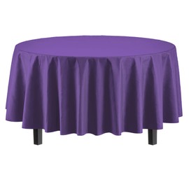 Exquisite 6-Pack Premium Plastic Tablecloth 84in. Round Plastic Table Cover - Purple