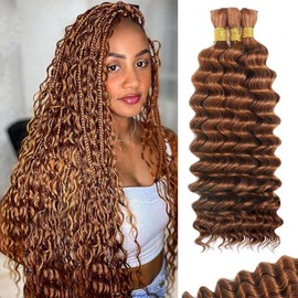 CIFENDIN Human Braiding Hair for Boho Braids Human Hair 22 Inch 110g Curly Boho Bulk for Braiding Knotless 12A Deep Wave Bohemian 3 Bundles/Pack Color 30 Auburn Ginger