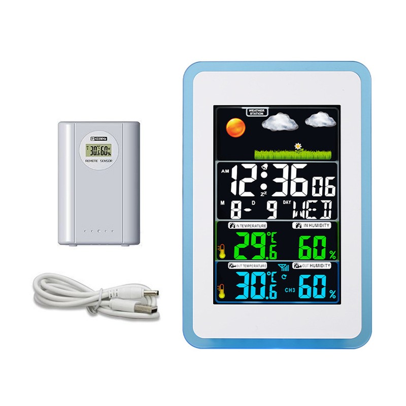 Multifunctional Wireless Home/Office Weather Station Color Digital Display Clock 433MHz