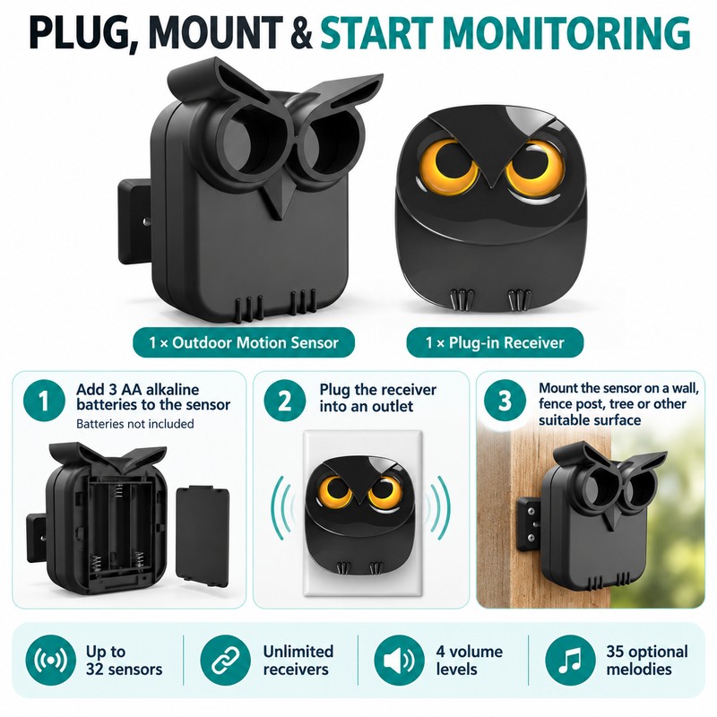 Wireless Driveway Alarm for Home Security – Waterproof Motion Sensor